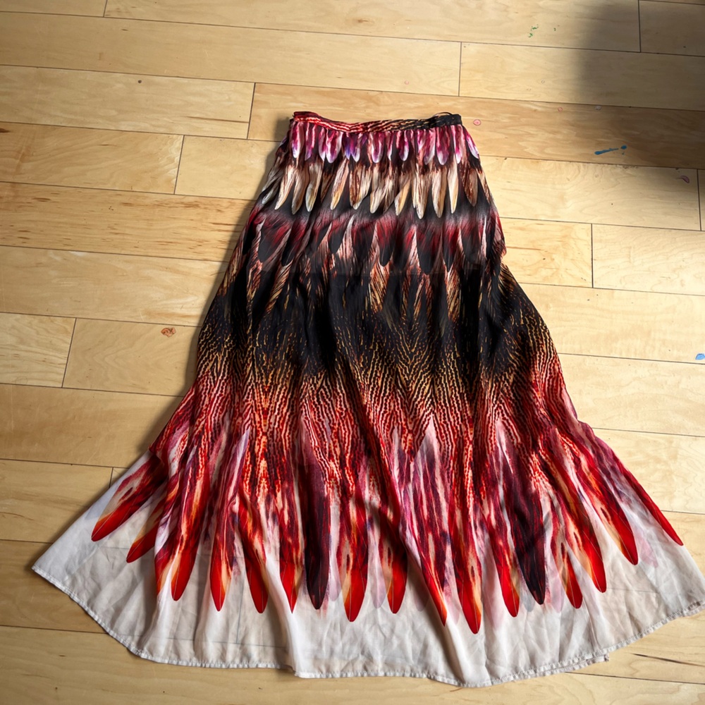 Topshop Maxi watercolor printed Slit silk Skirt Approx Small - Picture 2 of 6